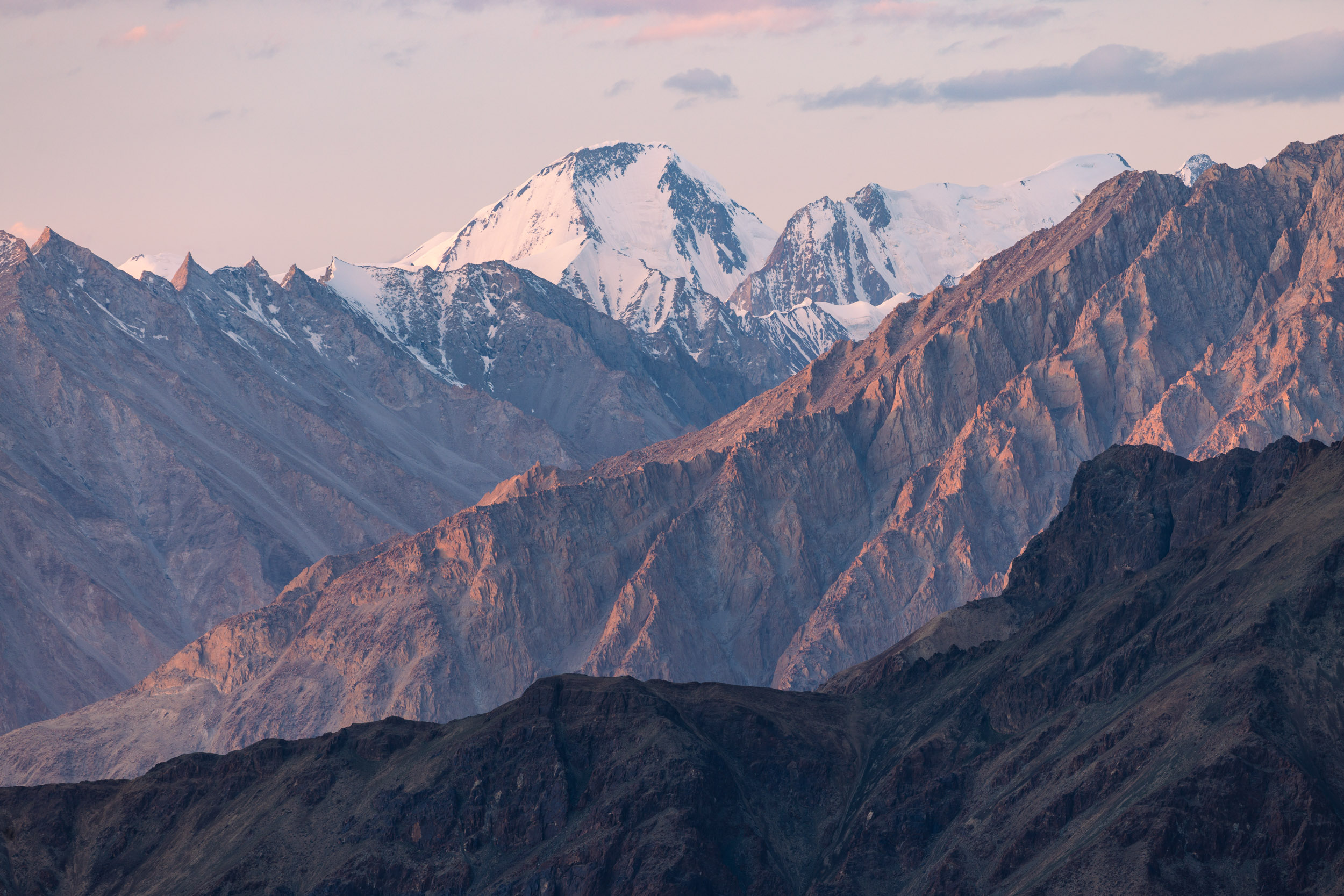 High mountains surrounding the Nubra Valley in Ladakh, India.