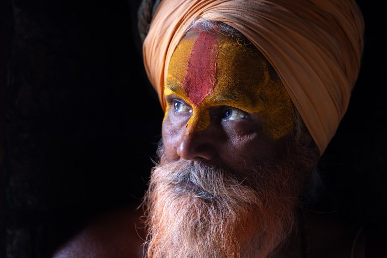 A Sadhu or Holy Man at Pashupatinath Temple in Kathmandu, Nepal. A person who has renounced worldly life, there are estimated to be around 4 to 5 million practicing today who follow this spiritual discipline.